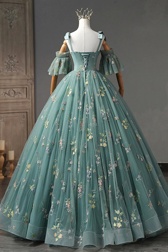 Puffy Green Tulle Floor Length Prom Gown, Ball Gown Quinceanera Dresse Uniquedresss Puffy Green Tulle Floor Length Prom Gown, Ball Gown Quinceanera Dresse Uniquedresss