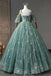 Puffy Green Tulle Floor Length Prom Gown, Ball Gown Quinceanera Dresses with Lace Flower UQP0236