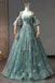 Puffy Green Tulle Floor Length Prom Gown, Ball Gown Quinceanera Dresses with Lace Flower UQP0236