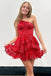 Red Sparkly One Shoulder Short Homecoming Dress with Sequin, Graduation Dress UQH0178