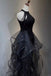 Sparkly Black Sleeveless Sequined Long Prom Dress with Ruffles, Mermaid Evening Gown UQP0313