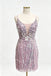 Spaghetti Straps Sequin Sheath Mini Homecoming Dress, Short Cocktail Party Gown UQH0279