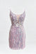 Spaghetti Straps Sequin Sheath Mini Homecoming Dress, Short Cocktail Party Gown UQH0279