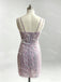 Spaghetti Straps Sequin Sheath Mini Homecoming Dress, Short Cocktail Party Gown UQH0279
