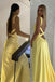 Yellow Simple Straps Backless Long Prom Dress Silk Satin Evening Gown UQP0341