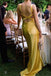 Yellow Simple V-neck Backless Long Prom Dress Silk Satin Evening Gown UQP0341