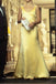 Yellow Simple V-neck Backless Long Prom Dress Silk Satin Evening Gown UQP0341