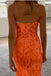 Sparkly Orange Mermaid Prom Dresses Spaghetti Straps Tulle Formal Gown with Sequin UQP0302