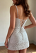 Stunning Spaghetti-Straps Beaded Pearl Mini Ivory Prom Gown Homecoming Dress UQH0276