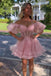 A Line Off the Shoulder Tulle Homecoming Dress with Ruffle, New Style Short Prom Gown UQH0169