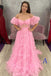 Tulle Off-the-Shoulder A-Line Long Prom Dress with Ruffles
