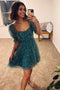 Turquoise Pearls A-line Short Princess Dress, Homecoming Gown with Beading UQH0168