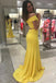 Two Piece Off the Shoulder Yellow Satin Mermaid Long Prom Gown Formal Dress UQP0262