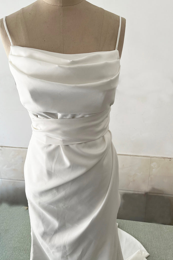 Simple Spaghetti Straps Beach Wedding Dress with Slit, Bridal Dress UQW0062