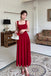 Burgundy Ankle Length Square Neck Sleeveless Stretch Satin Prom Dress Women UQP0325