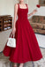 Burgundy Ankle Length Square Neck Sleeveless Stretch Satin Prom Dress Women UQP0325