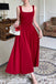 Burgundy Ankle Length Square Neck Sleeveless Stretch Satin Prom Dress Women UQP0325