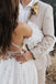 A-line Spaghetti Straps Boho Lace Wedding Dresses, Detachable Sleeve Long Bridal Gown UQW0095