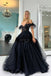 Princess Black Off the Shoulder Tulle Prom Dress with Flowers, Lace Quinceanera Dress UQP0261