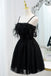 Black Straps Tulle Homecoming Dress with Feather, A Line Short Sweet 16 Dress UQH0229