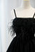 Black Straps Tulle Homecoming Dress with Feather, A Line Short Sweet 16 Dress UQH0229