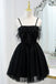 Black Straps Tulle Homecoming Dress with Feather, A Line Short Sweet 16 Dress UQH0229