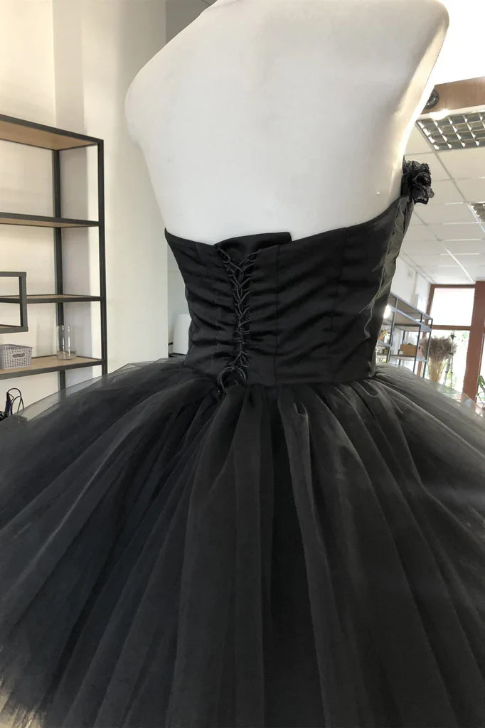 Black Sweetheart Puffy Short Prom Dress, Cute Tulle Homecoming Gown UQH0245