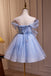 Blue Off the Shoulder Tulle Hoco Dress with Beading, A Line Sweet 16 Dresses UQH0230