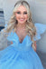 Blue A Line Cute Homecoming Gown with Ruffles, Cap Sleeve Short Prom Dress UQH0208