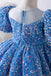 Blue Sequined Flower Girl Dress with Short Sleeves, Sparkly Children Dresses UQF0008