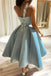 A Line One Shoulder Satin Tea Length Prom Homecoming Dresses with Floral Appliques UQH0252