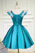 New Arrival Satin Short Prom Gown, A Line V Neck Homecoming Dress with Applique UQH0265