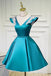 New Arrival Satin Short Prom Gown, A Line V Neck Homecoming Dress with Applique UQH0265