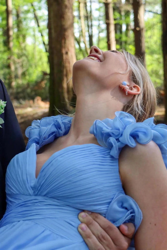 Blue V Neck Sleeveless Long Prom Dress with Ruffles, A Line Formal Gow ... Blue V Neck Sleeveless Long Prom Dress with Ruffles, A Line Formal Gow ...