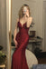 Burgundy Spaghetti Straps Mermaid Prom Dress, Long Evening Formal Gown UQP0337