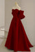 Burgungy Strapless Satin Long Prom Dress with Bowknot, A Line Evening Gown UQP0315