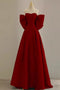 Burgungy Strapless Satin Long Prom Dress with Bowknot, A Line Evening Gown UQP0315
