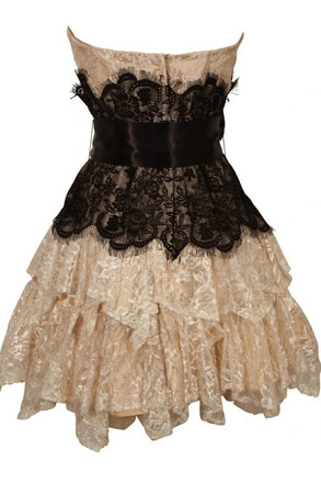 A Line Strapless Lace Short Homecoming Gown with Bow, Pink Cute Hoco Dress UQH0271