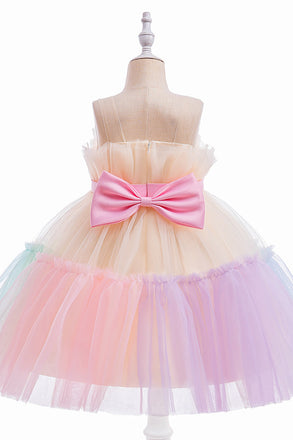 Princess Sleeveless Puffy Tulle Flower Girl Dress with Bowknot, Children Dresses UQF0007