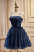 Blue Spaghetti Straps Tulle Homecoming Gown, New Arrival Short Prom Dresses UQH0259