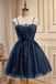 Blue Spaghetti Straps Tulle Homecoming Gown, New Arrival Short Prom Dresses UQH0259