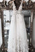 A Line Deep V Neck Tulle Beach Wedding Dress with 3D Flowers, Bridal Dresses UQW0108