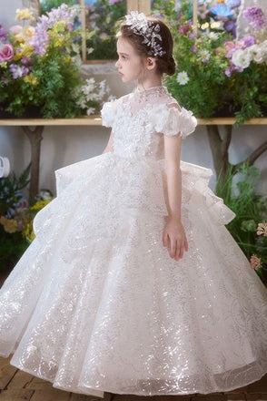 Shiny Long Flower Girl Dress for Wedding Holiday Birthday Party Toddler Dresses UQF0014