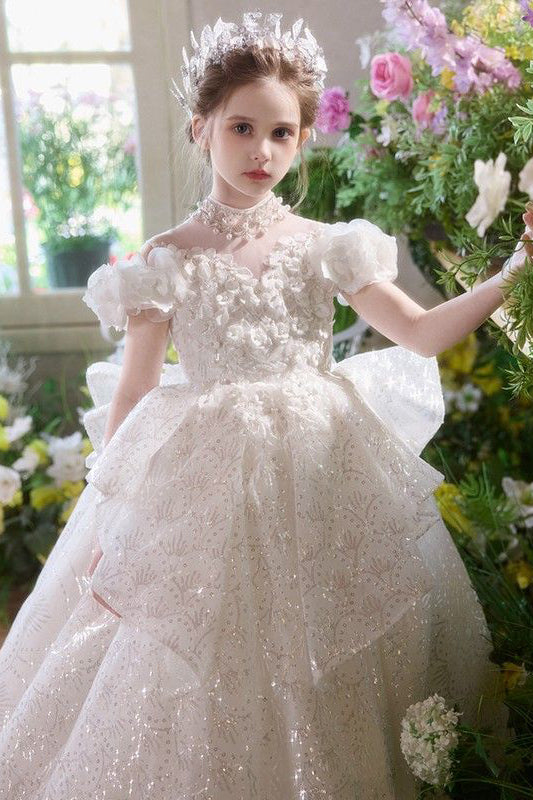 Shiny Long Flower Girl Dress for Wedding Holiday Birthday Party Toddler Dresses UQF0014