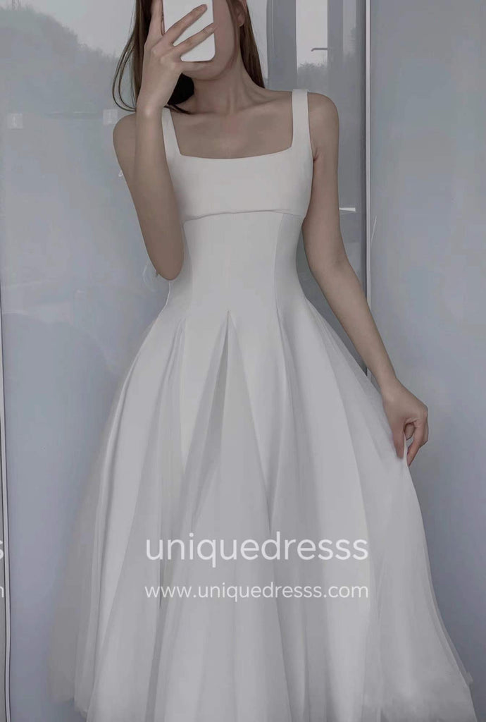 A Line Square Neck Prom Dress, Ankle Length Elegant Homecoming Dresses UQH0261
