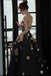 A Line Black Tulle Prom Dress with Flowers Puffy Quinceanera Dresses UQP0226