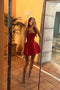 Burgundy Square Neck Mini Dress for Womens Party Dress Homecoming Gown UQH0257