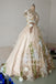 Gorgeous Sheer Neck Tulle Long Wedding Dresses with Lace Hand-Made Flowers UQW0130