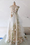 Gorgeous Sheer Neck Tulle Long Wedding Dress with Hand-Made Flowers UQW0127