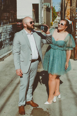 Turquoise Pearls A-line Short Princess Dress, Homecoming Gown with Beading UQH0168